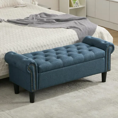 Vista 11 de SOFTHION Banco de almacenamiento de 50 pulgadas para dormitorio, tapizado de lino, beige