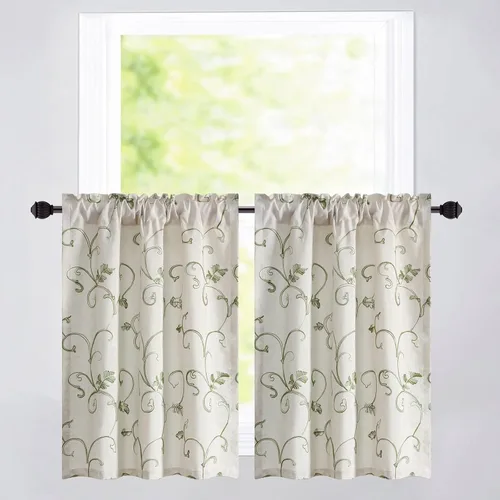 Vista 36 de VOGOL Cortinas de Nivel para Cocina para Ventana, Flores Azules y Enredaderas Bordadas Cortina de 24 Pulgadas de Largo, Cortinas Cortas Tratamiento