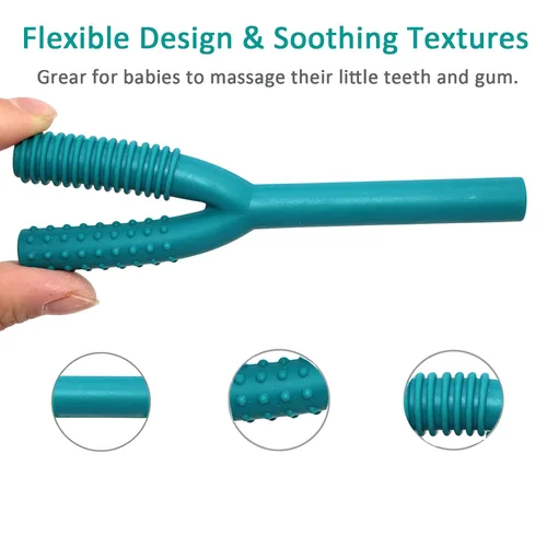 Vista 4 de Tubos mordedores para bebés de 3 a 6 meses, paquete de 3 tubos de silicona huecos para masticar para niños autistas, paja masticable en forma de Y