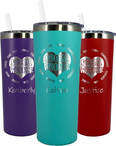 Vista 9 de AVITO Regalo personalizado para trabajador social, grabado con láser, aislado al vacío, vaso de 20 onzas con tapa y pajilla, vaso de trabajo social