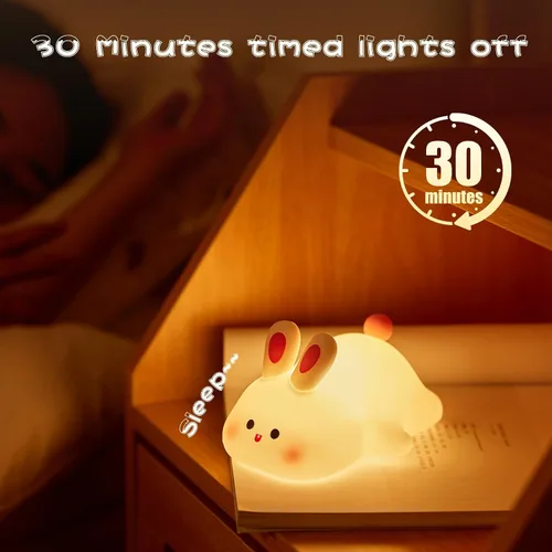 Vista 4 de Luz Nocturna de Conejo de Cara Grande, Adorable Lámpara Nocturna LED de Conejito, Luz Nocturna de Guardería de Silicona Regulable para Niñas, Luces