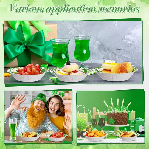 Vista 7 de Domensi 50 cuencos de papel del día de San Patricio, 50 unidades, 16 onzas, cuencos desechables de trébol verde de la suerte, decoraciones de fiesta