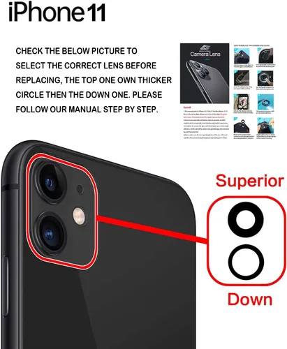 Vista 3 de Reemplazo de lente de vidrio de cámara para iPhone 11, GVKVGIH reemplazo de lente de vidrio de cámara trasera con adhesivo preinstalado, kit