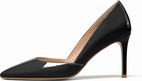 Vista 2 de Soireelady D'Orsay - Zapatos de tacón alto puntiagudos para mujer, zapatos de novia de boda, zapatos de fiesta de noche, Charol negro
