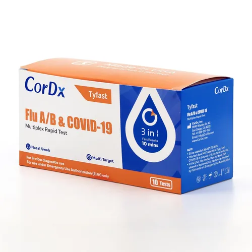 Vista 12 de CorDx TyFast Flu A/B & Covid 19 Prueba rápida multiplex, 10 minutos en casa, autorizado por EUA, kit combinado 3 en 1, 2 pruebas