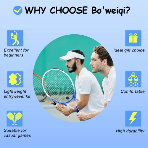 Vista 6 de bo'weiqi Juego de raquetas de tenis recreativas de 27 pulgadas para 2 jugadores, raquetas de tenis ligeras preencordadas para principiantes, incluye