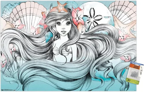 Vista 6 de Trends International Disney - Póster de pared de la Sirenita Ariel, 14.72 x 22.37 pulgadas, paquete de póster premium y alfiler