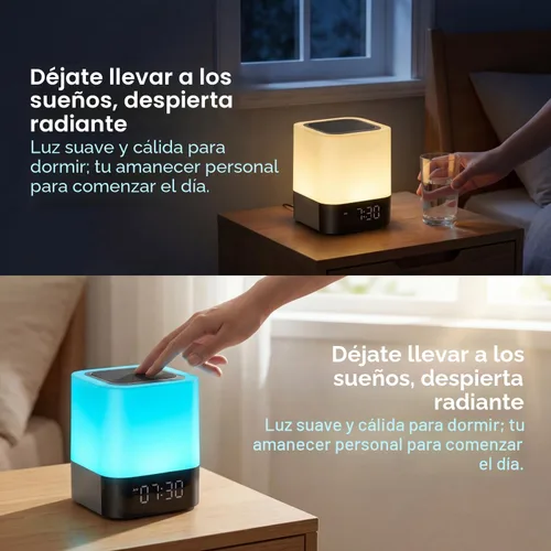 Vista 5 de Gallstep Luces nocturnas Altavoz Bluetooth, despertador, altavoces Bluetooth, sensor táctil, lámpara de noche regulable multicolor cambiante