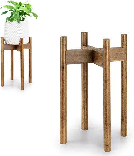 Vista 10 de Fox & Fern - Soporte ajustable alto para plantas de interior — 8 a 12 pulgadas, soporte premium de bambú de estilo moderno de mediados de siglo