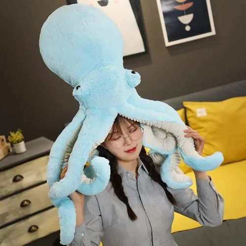 Vista 2 de XIYUAN Juguete de peluche de pulpo, pulpo, lindo muñeco de peluche de ojos grandes, pulpo, animales de peluche, animales marinos de peluche suave