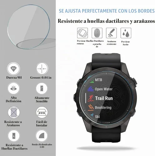Vista 3 de Protector de pantalla para Garmin Epix pro 42MM/Fenix 7S y funda protectora de TPU HUADU, película de vidrio templado 9H, antiarañazos, alta