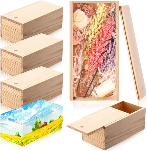 Vista 9 de Suzile 6 cajas de madera sin terminar con tapa deslizante, 7.87 x 3.94 x 3.15 pulgadas, caja de regalo pequeña de madera rectangular para Marrón
