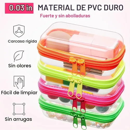 Vista 4 de Hoolerry 4 piezas de estuches rígidos transparentes con cremallera, bolsas de maquillaje, estuche de plástico para lápices, contenedores de caja