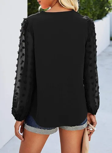 Vista 4 de Samefar Blusa de manga larga con cuello en V para mujer, blusa holgada de gasa con lunares suizos