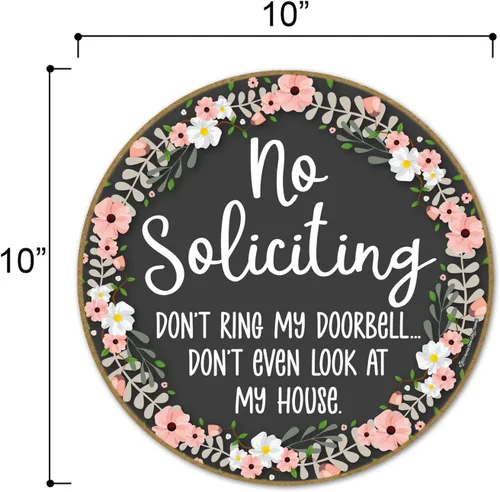 Vista 2 de Honey Dew Gifts, No Soliciting Don't Ring My Doorbell Don't Even Look at My House, 10 pulgadas redondo, divertido cartel de No Solicitors, corona