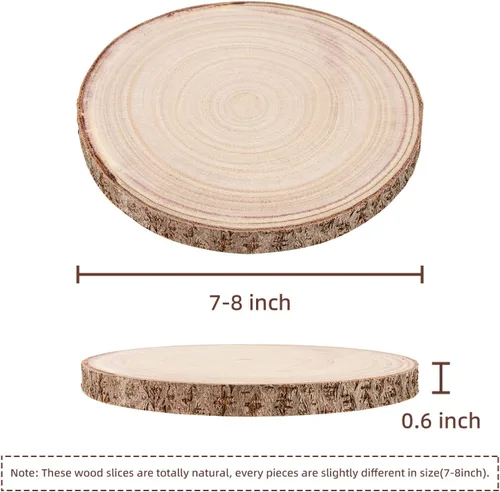 Vista 2 de Maputune 4 piezas de rodajas grandes de madera sin terminar de 7-8 pulgadas para centros de mesa, plato de madera rústica natural para manualidades