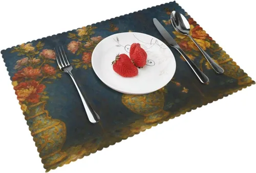 Vista 14 de Rectangular Placemats Set of 4, Heat Resistant Donuts Printed Kitchen Dining Table Mats