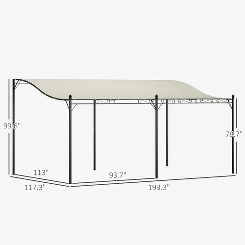 Vista 7 de Outsunny Toldo de pérgola para exteriores de 10' x 16' montado en la pared, color blanco crema