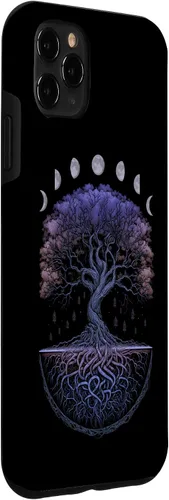 Vista 3 de Funda para iPhone 11 Pro Max Yggdrasil nórdico árbol de la vida vikinga fases de la luna