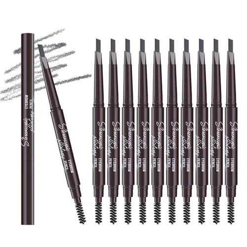 Vista 16 de 12 piezas de lápices de cejas negros impermeables para mujeres, lápiz de cejas retráctil de doble punta con cepillo, diseño de punta triangular, más