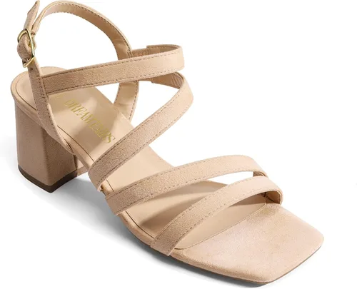 Vista 5 de DREAM PAIRS Sandalias de tacón grueso con tiras para mujer, sandalias de tacón bajo y puntera abierta, zapatos de fiesta