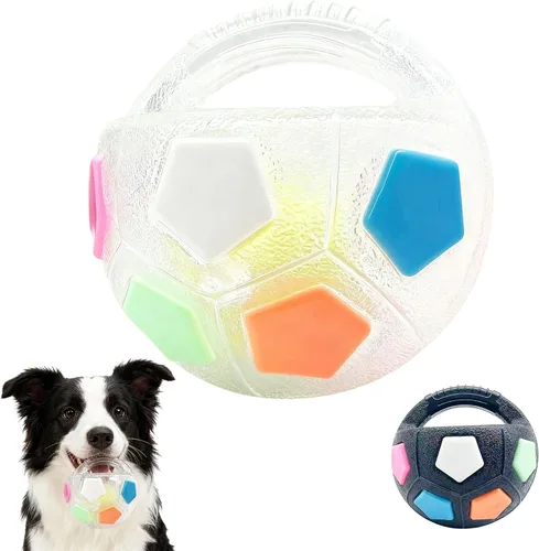 Vista 8 de The Mellow Dog - Pelota calmante con asa, pelotas interactivas fuertes y duraderas con forma de fútbol, juguete de fútbol para perros para jugar