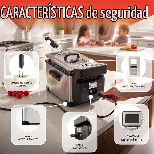 Vista 5 de Gourmia Freidora de encimera de 3.2 cuartos de galón: freidora de aceite eléctrica con pantalla digital, control de temperatura ajustable de 280 °F