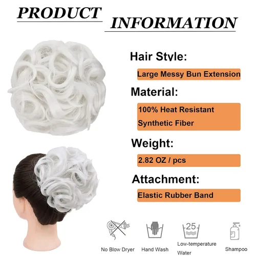 Vista 3 de Elaine Extensión de Coletero Grande y Desordenado, Rizos de Cabello Sintétcio, Coleteros Ondulados Grandes, Trenza Gruesa para Mujeres (#Blanco)