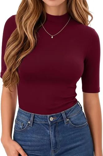 Vista 11 de MANGOPOP - Camiseta de cuello alto falso de manga 3/4 ajustada para mujer 03 Negro