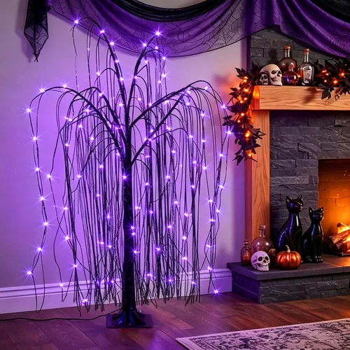 Vista 8 de EAMBRITE Árbol de Halloween de 4 pies iluminado negro espeluznante sauce