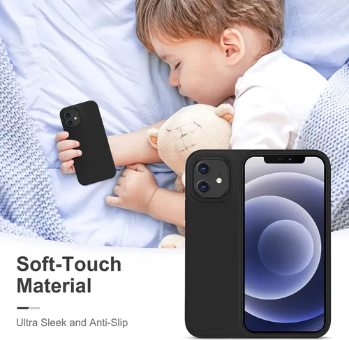 Vista 5 de CellEver Funda de silicona resistente para iPhone 12 y 12 Pro, dos protectores de pantalla de vidrio inastillables, protección militar contra Negro