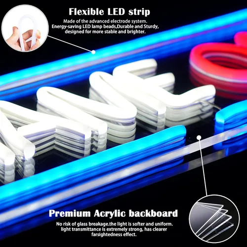 Vista 6 de Letreros de neón para decoración de sala de cuentas, luces de neón con cable USB con interruptor, letreros de luz LED acrílica, decoración de pared