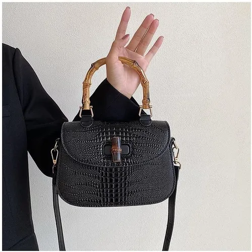 Vista 3 de Bolso de mano de cuero artificial de bambú con asa superior para mujer, elegante bolso de noche, regalo para mujer, hecho a mano