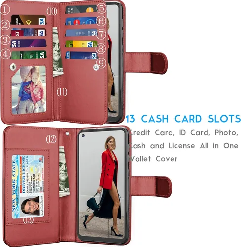 Vista 2 de Tekcoo Funda para Galaxy A21, [versión de EE. UU.] Funda tipo cartera para Galaxy A21, de piel sintética de lujo, ranuras para tarjetas de crédito