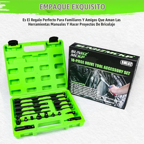 Vista 8 de Juego de extensión de enchufe de impacto de 18 piezas, barras de extensión de enchufe de 1/4 de pulgada, 3/8 pulgadas y 1/2 pulgadas, incluye juego