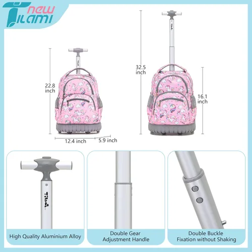 Vista 2 de Mochila rodante de 16 pulgadas, nueva mochila TILAMI para laptop con ruedas para niñas y niños en la escuela, Unicorn