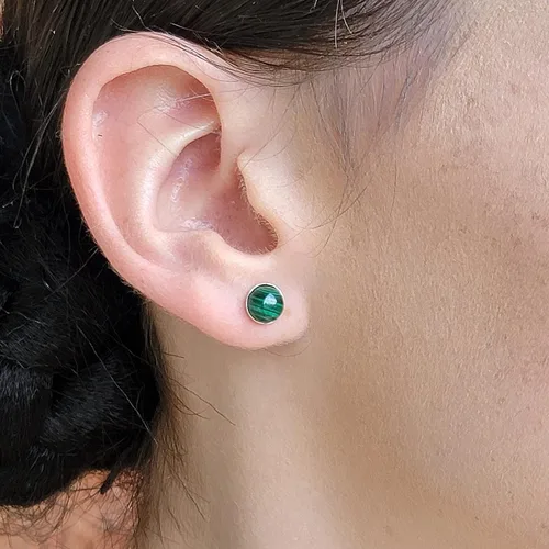 Vista 39 de Pendientes naturales de 0.236 in con chapado en oro blanco sobre plata de ley, bisel cabujón de piedras preciosas regalo de joyería para ella