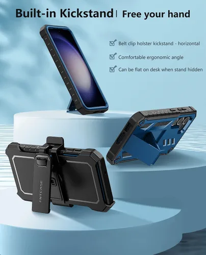 Vista 4 de FNTCASE Funda para Samsung Galaxy S23-Plus: Funda protectora resistente a prueba de golpes con funda de clip para cinturón y soporte Funda