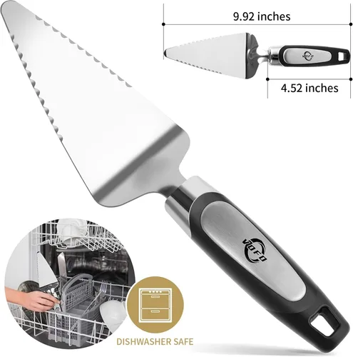 Vista 2 de Servidor de tartas de cubiertos de acero inoxidable para tartas, cortador de pizza, cortador de postre de tarta (negro)