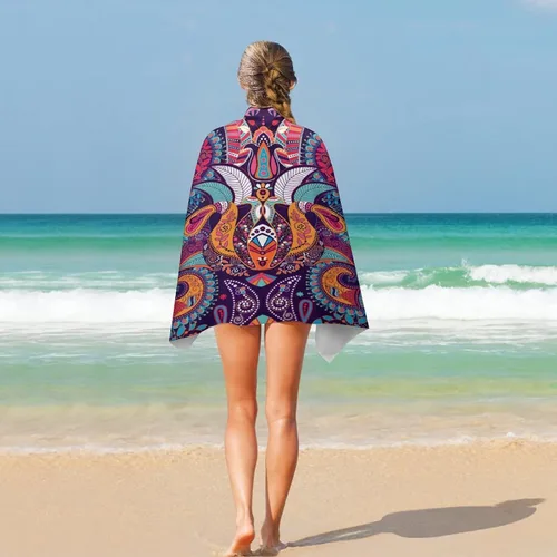 Vista 5 de Toalla de playa suave con decoración de patrón popular bohemio para mujer y hombre, toalla de baño/piscina/playa, tamaño grande, 31 x 51 pulgadas.