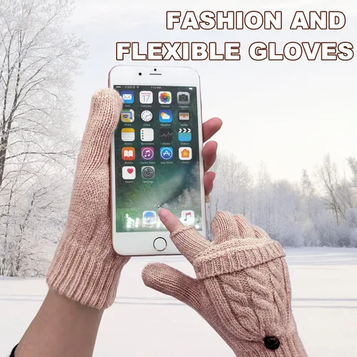 Vista 123 de Beurlike Guantes de invierno para mujer, de lana cálida, a prueba de viento, convertibles, sin dedos