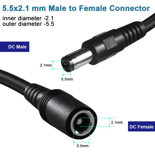 Vista 4 de Cable de extensión de alimentación CC de 12 V, 5.5 mm x 2.1 mm, cable de extensión de 6 pies para cámara de seguridad CCTV IP, cable DC macho a