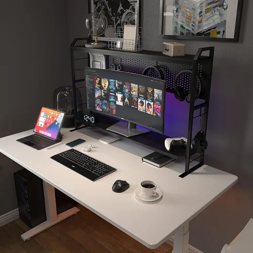 Vista 7 de PROXRACER Soporte ergonómico para monitor para mesas de 42 pulgadas en adelante, estante ajustable, marco de metal libre de óxido, soporta 200