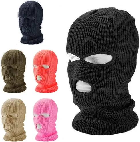 Vista 4 de Mascarilla pasamontañas de 3 agujeros para clima frío, máscara térmica de esquí invernal y ciclismo MK3 para hombres y mujeres, talla única , V-999