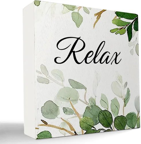 Vista 9 de Decoración de baño de granja verde salvia, letrero de caja de madera con frase "Breathe Quotes", decoración de estantes, artículos pequeños de Unwind