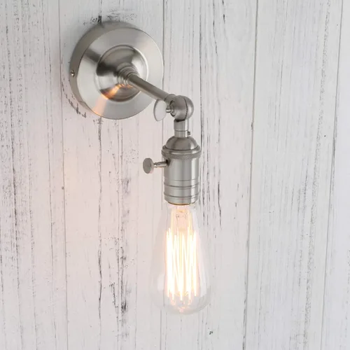 Vista 4 de PERMO lámpara estilo candelabro de metal industrial vintage para montar en pared Mini única (cepillado)