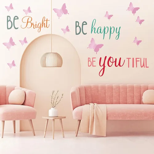 Vista 5 de Chinco 20 hojas de calcomanías de pared con citas inspiradoras para niñas, 12 hojas de mariposa 3D rosa pastel, inteligente, fuerte, sin miedo, sé