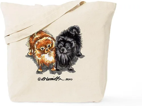 Vista 8 de CafePress Bolso de compras beige natural reutilizable de la lona de Pomerania del bolso de asas rojo negro