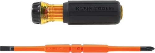 Vista 4 de Klein Tools Destornillador aislado y juego de destornilladores de trinquete 13 en 1, 2 herramientas con hoja abatible y puntas intercambiables