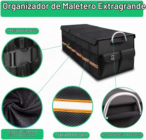 Vista 6 de Organizador de maletero, organizador de carga, almacenamiento de maletero, impermeable, plegable, duradero, múltiples compartimentos